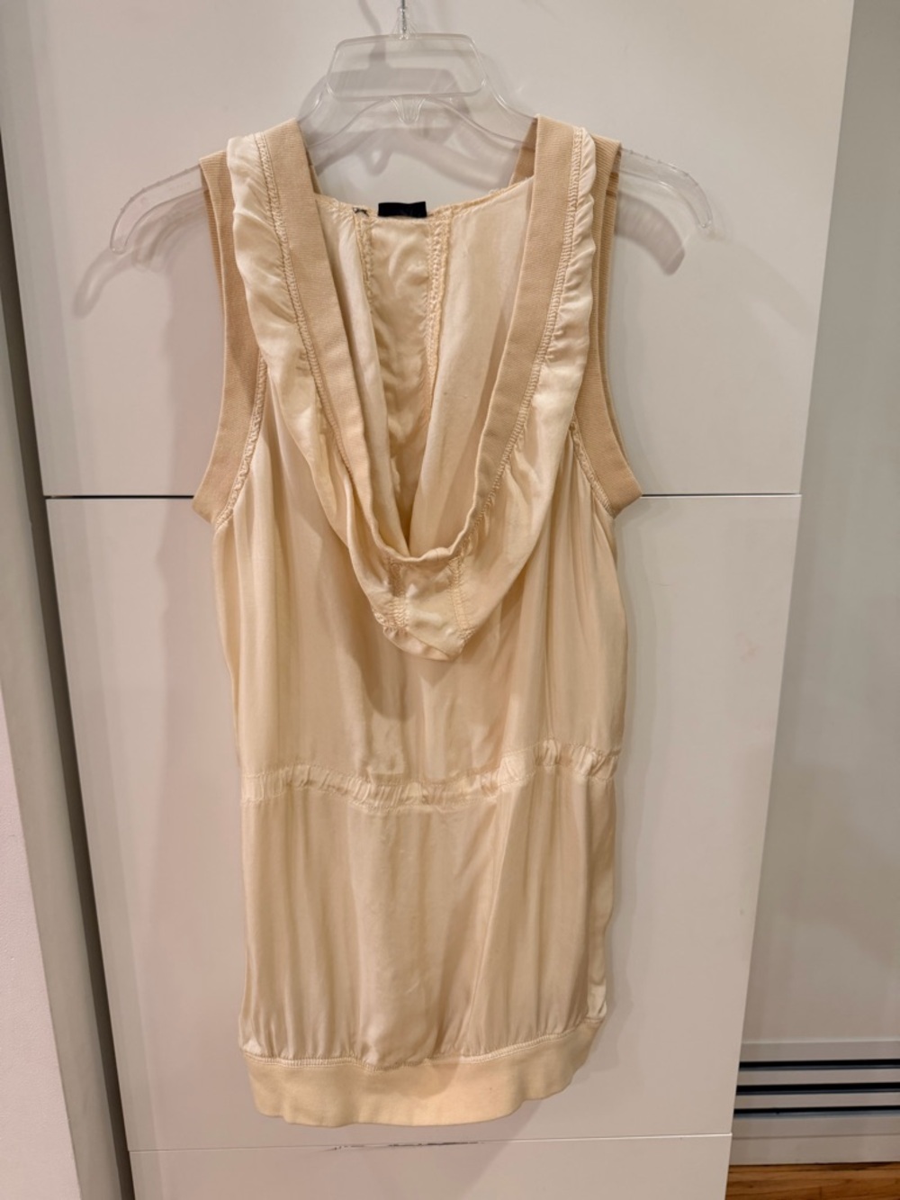 Helmut Lang Sleeveless Hooded Tunic Size Medium – Cream Silk Blend Drawstring To - Picture 4 of 4